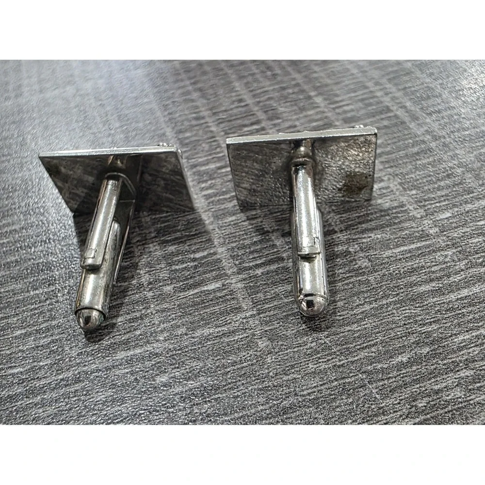 Mid Century 1960's Vintage Silver Cuff Links - Corner Picture Frame Vine Chrome
